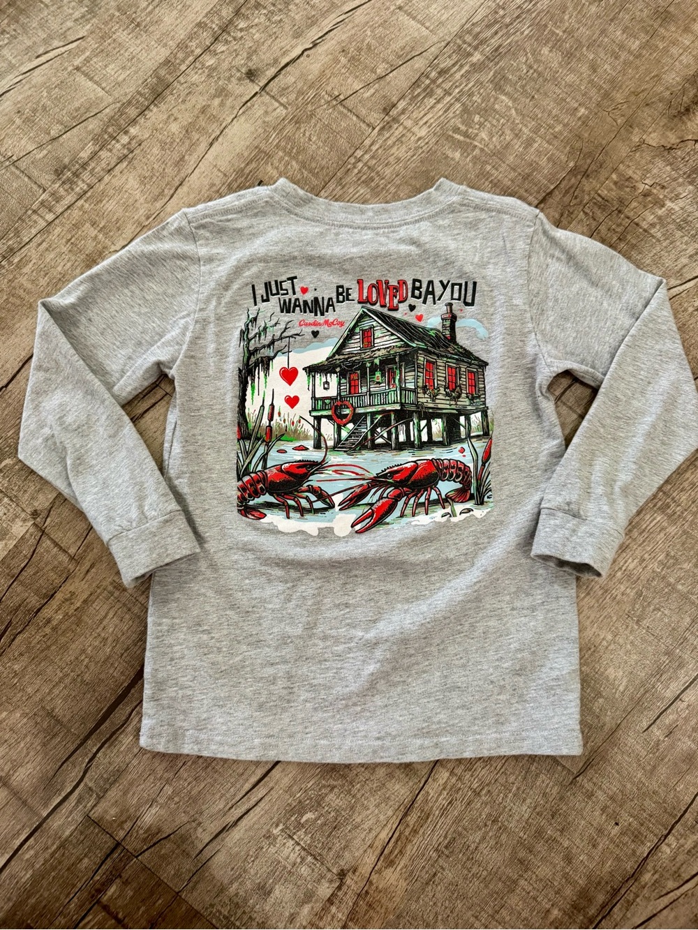 Cardin McCoy Bayou Graphic Long Sleeve Tee Boys XS 4/5 Heather Gray Shirt